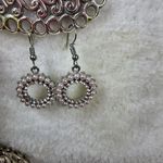 Dangle Drop Pierced Earrings Faux Pearl Rhinestone Circles Hook Ear Wires Photo 4