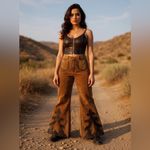 1960s Brown Suede Leather Pants Embellished Bell Bottoms Size 30 Photo 15