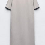 ZARA  Mock Thick Neck T Shirt Midi Dress Oversized Comfort Size XL Taupe Grey Photo 0
