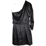 DO+BE  Black Leopard Print One Shoulder Long Sleeve Ruched‎ Draped Dress Size S Photo 1