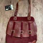 Deadstock Vintage 70s Maroon Leather & Suede Buckle Front Shoulder Purse Pink Photo 0