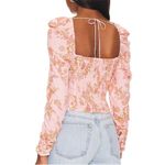 Free People  Hilary Pink Floral‎ Crop Top Puff Sleeve Square Neck Size Medium New Photo 2