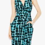 Rachel Roy Teal Blue Printed Robe Wrap Sleeveless Sheath Dress Size 8 Photo 0