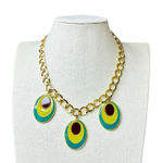 KH Studio Gold Tone Resin Green Enamel Statement Necklace Peacock Photo 0