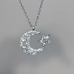 Brilliant Crystal 925 Sterling Silver Moon & Star Necklace Turkish Flag Photo 0