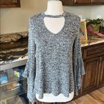 Penelope Project Sweater Heather Black Flowy Bell Waterfall Sleeves Choker Neck Size XS Photo 5