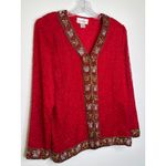 Laurence Kazar Vintage Laurence Kazer Silk beaded red formal cardigan Jacket Coat hoilday large Photo 7