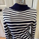 White House | Black Market  Navy and White Open Front Knit long Cardigan Sweater Photo 5