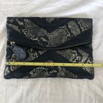 Helena de Natalio Leather Black Gold Giselle Snakeskin Clutch Purse Photo 1