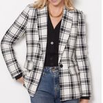 Evereve  Kennedy Blazer Womens XS Black‎ White Plaid Tweed Jacket Button Photo 0