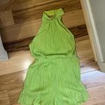 Vestique  NWT Lime Lover Romper Pleated Tie Waist Low Back Halter Neck Size L Photo 3