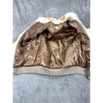 Women's Rabbit Fur Jacket 14 White Brown Lined Long Sleeve Full Zip Mock Neck Photo 1
