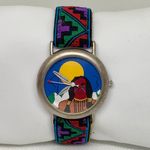Vintage American Indian dial wrist watch silver tone case 34mm quartz running Photo 0