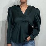 EXPRESS  Green Long Sleeve Faux Wrap Blouse Sz L Photo 0