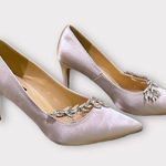 Silver Satin Evening Heels with Rhinestones Size 9.5 Photo 0