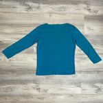 Chico's Vintage Design Teal Long Sleeve Boat Neck Linen Knit Sweater Size Medium Photo 3