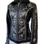 Cripple Creek Genuine Leather Rhinestone and Fur Jacket Black size Medium Photo 0