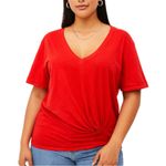 EXPRESS Red Orange Women’s Short Sleeve T-Shirt with Knot Detail Photo 0