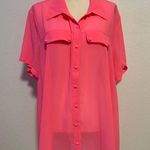 Forever 21 + Hot Pink Button Up Short Sleeve Collar Women Shirt Photo 0