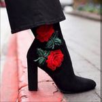 Steve Madden EDITION BLACK SUEDE RED ROSE ANKLE HEEL BOOTIES Photo 8