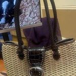 Brighton Croc Emboss Leather Woven Straw Shoulder Bag Handbag Studded Buckle Photo 0