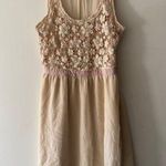 American Eagle Outfitters Cream and Pink Crochet Floral Lace Dress Photo 0