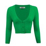 YEMAK Women's Cropped 3/4 Sleeve Cardigan Sweater Bright Green S Photo 0