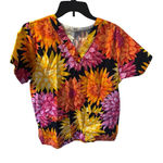 Womens Cotton Scrub Floral Print Top Size Small Orange Yellow Pink Black Uniform Photo 0
