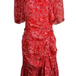 Parker  Krislyn Dress in Red Aurora 16 Womens Floral Chiffon Faux Wrap Photo 5