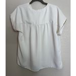 Ann Taylor  Womens Medium Cream Henley Top Blouse Boxy Short Sleeve Career Travel Photo 1