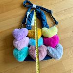 Handmade  Colorful Fluffy Heart Hand Bag, Adjustable Shoulder Strap, Blue, Denim Photo 12