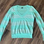 EXPRESS Mint Green Sparkle Glitter Striped V-Neck Sweater Photo 0