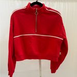 Urban Outfitters BDG | Angie Cropped Quarter-Zip Sweatshirt Size Small Red/White Photo 2