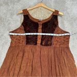 Embroidered Boho Dreas Burnout Velvet Velour Midi Dress in Orange Brown Size L Size L Photo 6