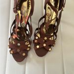 BCBG leather‎ heeled sandals. Size 9.5. 4” heels. Silver Photo 1