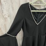 Lulus  Romantic Intention Black Pearl Bell Sleeve Skater Dress Size Medium Photo 2