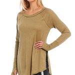 We The Free XS Olive Green Waffle Knit Long Sleeve Top Thumbholes Photo 0