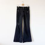 EXPRESS Mid Rise Washed Black '70s Flare Distressed Jeans Size 4 R Photo 2