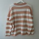 FRNCH Paris Sweater Pink White Striped Knit Perforated Crewneck Casual Trendy Photo 6