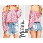 Show Me Your Mumu  Lima scrunch crop top pink / red off the shoulder size small Photo 1