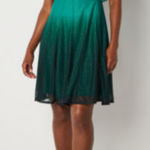 Danny & Nicole Womens Short Sleeve Ombre Cape Fit + Flare Green Dress 12 NWT Photo 0