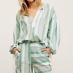 Free People Casa Azul Oversized Striped Green Top Photo 0