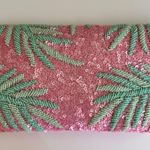 Anthropologie   Capri Fronds Beaded Convertible Clutch, Pastel Pink/Green Photo 3