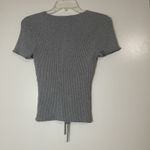 Maje  fine lurex knit t-shirt ribbed cinched vneck silver shimmer size 2 medium Photo 6