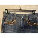 Live Hard Play Hard Women’s Jeans, Rhinestone Lace Faux Leather Pockets Size 2 Photo 2