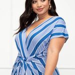 Eloquii Elements Blue Stripe Tie Front Deep V Plunging Neckline Maxi Dress 14/16 Photo 1