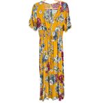 Boho Summer V Neck Floral Short Sleeve Slit Maxi Long Dress Yellow Multi Size M Photo 4