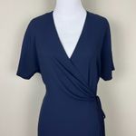 Aritzia Babaton Wallace Wrap Dress Womens Medium Navy Mini Crepe Preppy Dainty Photo 2