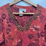 Coldwater Creek 100% Cotton Rust Red Paisley & Floral Beaded 3/4 Sleeve Top M Photo 7