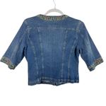 CJ Banks Stretch Cotton Embroidered 3/4 Sleeve Snap Up Jean Jacket Size X 14W Blue Photo 1